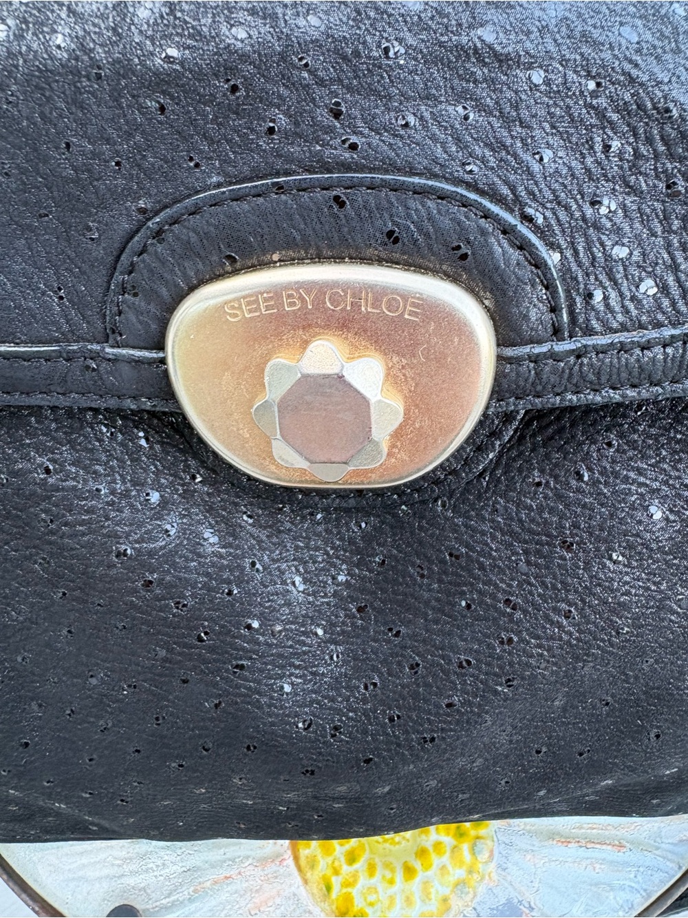 See by Chloé Vintage Black Ostrich-Embossed Leather Satchel Messenger Bag - Picture 2 of 13